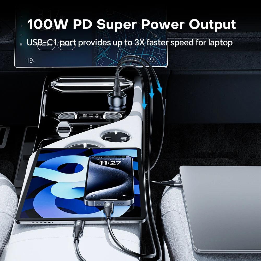 138W Car Charger USB Type C Dual Port USB Phone Fast Charger PD Fast Charging for IPhone 14 Samsung Xiaomi  IPad Laptops Tablets