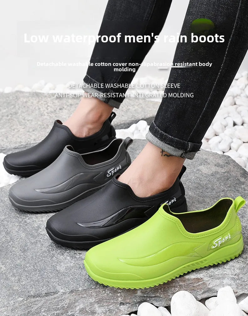 Low-top Rain Boots Women's Kitchen Water Boots Waterproof Exterior Wear Casual Flat Work Non-slip Lightweight Men's Rain Boots