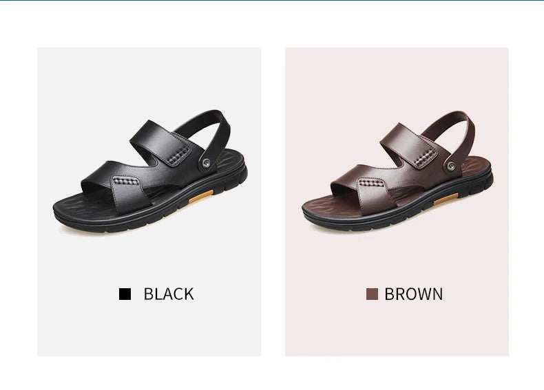 Laorentou Genuine Leather Summer Casual Beach Shoes, Cowhide Soft Soles, Anti Slip, Dual-Purpose Sandals for External Wear2050606