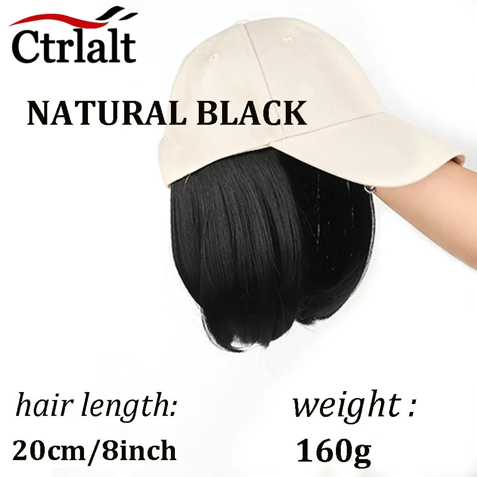 Synthetic Heat-Resisting Fiber Straight Hair Extensions With White Baseball Cap Wig For Girls Casual Daily