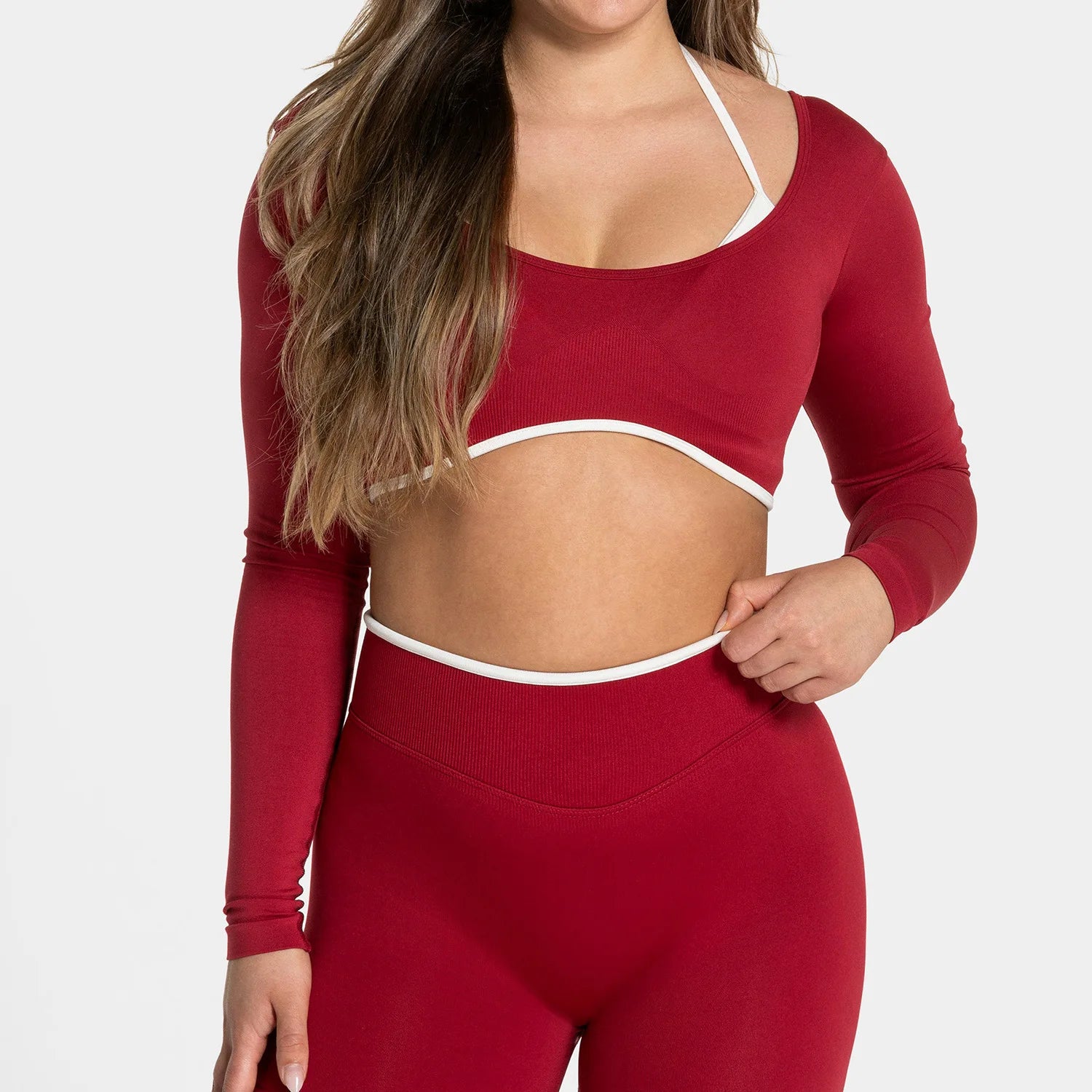 Seamless Fake Two-piece Long Sleeved Yoga Top  Women's Running and Fitness Sports Top Suit Top