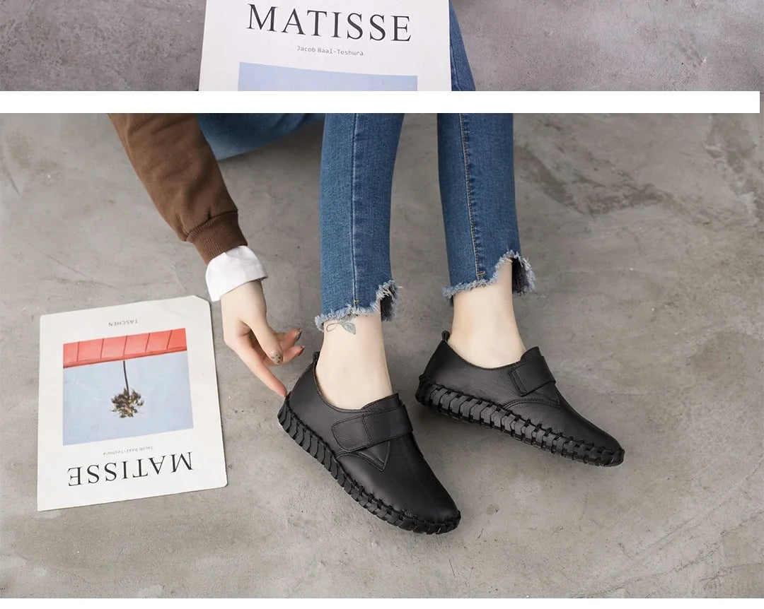 Ballet Flats Women Shoes Loafers Genuine Leather Woman Flats Slip On Women's Loafer Female Moccasins  Mom Work Shoes 35-42