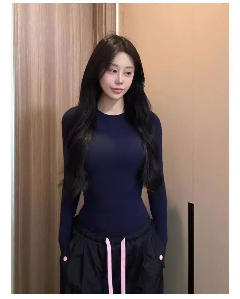 Slim Fit Inner Bottom Shirt for Women Spring and Autumn 2025 New Round Neck Sexy Yoga T-shirt Top