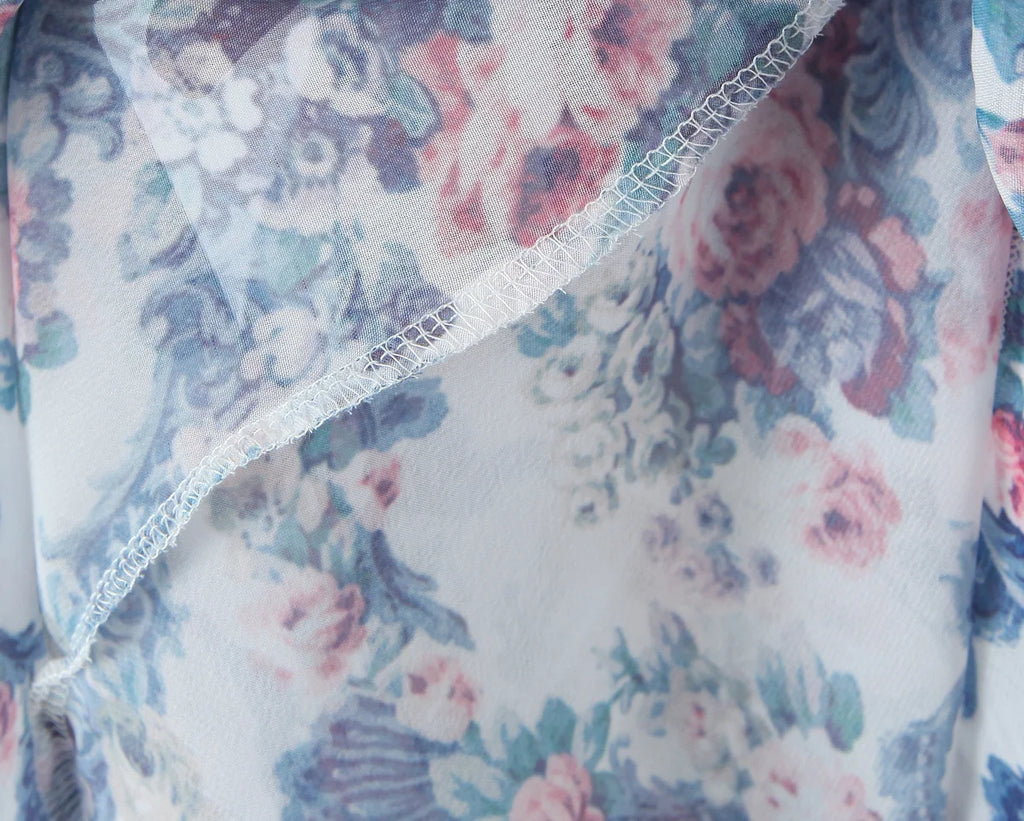 YENKYE Boho Blue Floral Print Mini Dress Women Puff Sleeve Lace Spliced A-line Beach Holiday Summer Dresses 2025 Short Robe