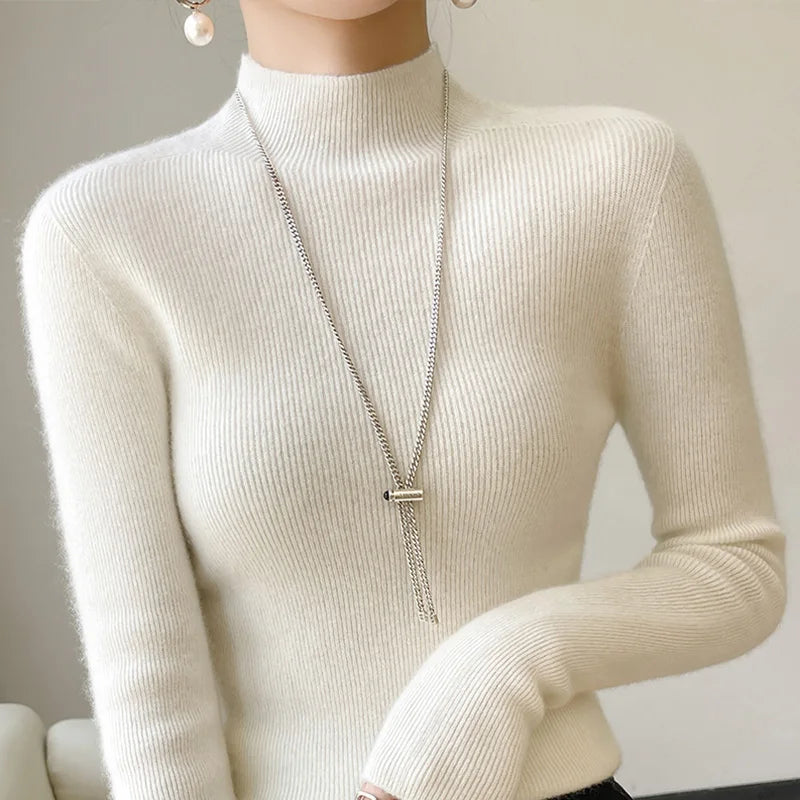 Female Slim Fit Women Sweater 2025 Autumn Winter Turtleneck Thickening Warm Soft Pullovers Ladies Solid Versatile Knitted Tops