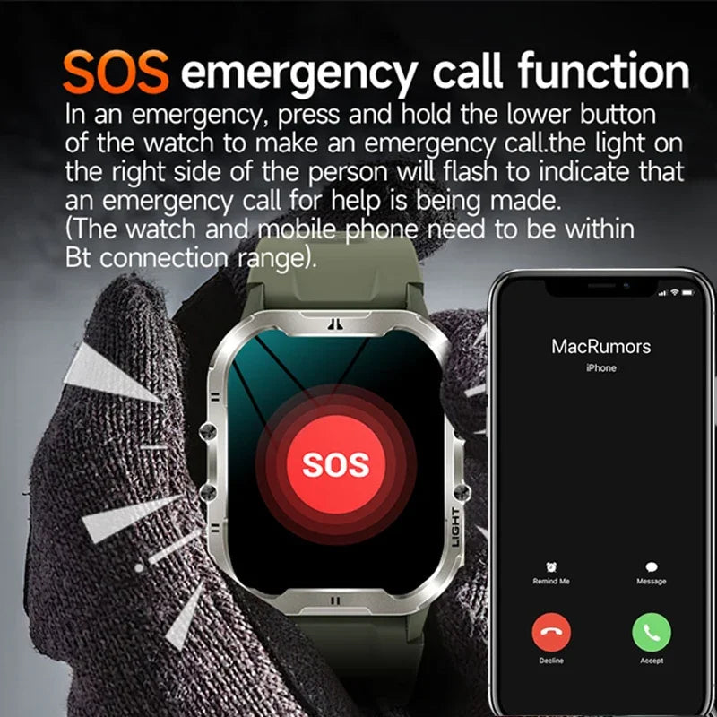 2024 New For Xiaomi Military Smart Watch Men Outdoor Sports Flashlight Fitness Watches Health Monitor 1.96" BT Call Smartwatch