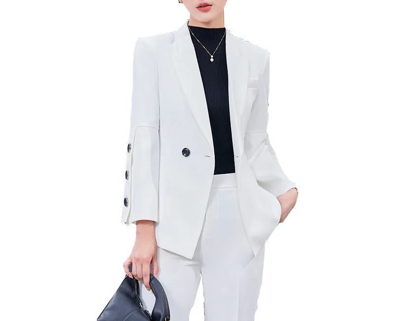 Yitimuceng Slim Blazers for Women 2024 Office Ladies New Fashion Long Sleeve Coats Solid Lapel Double Breasted Pant Suits