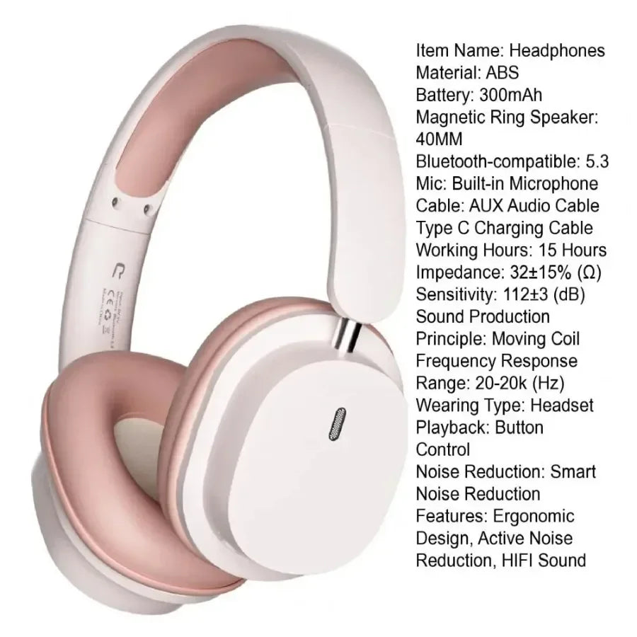 Bluetooth 5.3 Fashion Wireless Headphones HIFI Stereo Gaming Earphones Portable Over-ear Business Headset Low Latency With Mic