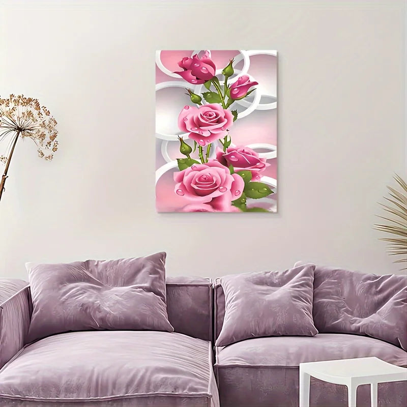 1 Wooden Framed Canvas Painting Water Drops on Pink Roses Living Room & Bedroom Home Decor Holiday Gifts