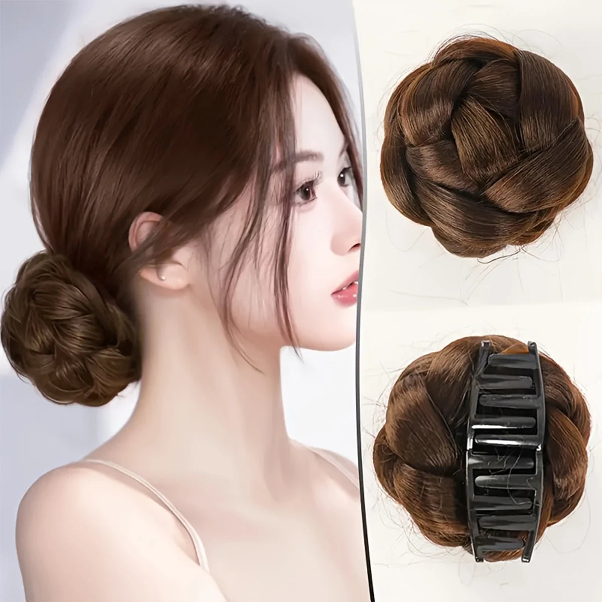 4-inch synthetic grab clip lazy hair braid braided bun wig women's low-tie meatball head heat-resistant bun hair accessories