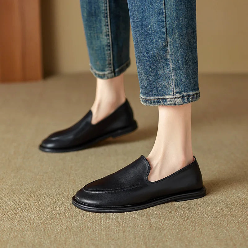 CICIYANG Loafers Women 2025 New Spring Round Toe One Foot Slip-on Shoes Women Genuine Leather Soft Flats Shoes Women