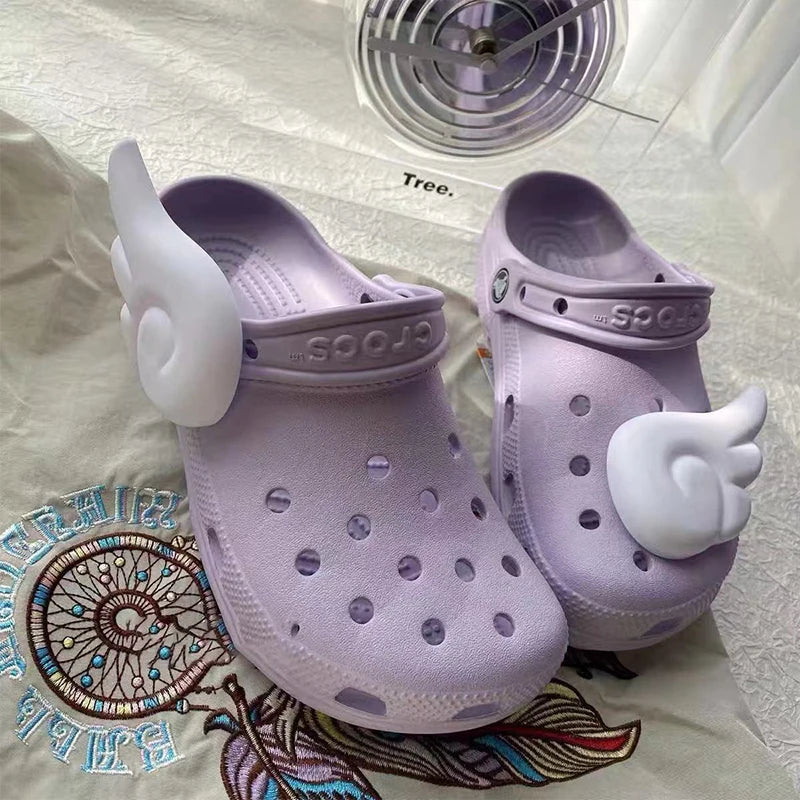 2pcs Lovely Angel Wings Shoes Charms Accessories Black White DIY Shoes Buckle Cartoon Shoes Buckles Decor Removable Shoe Pendant