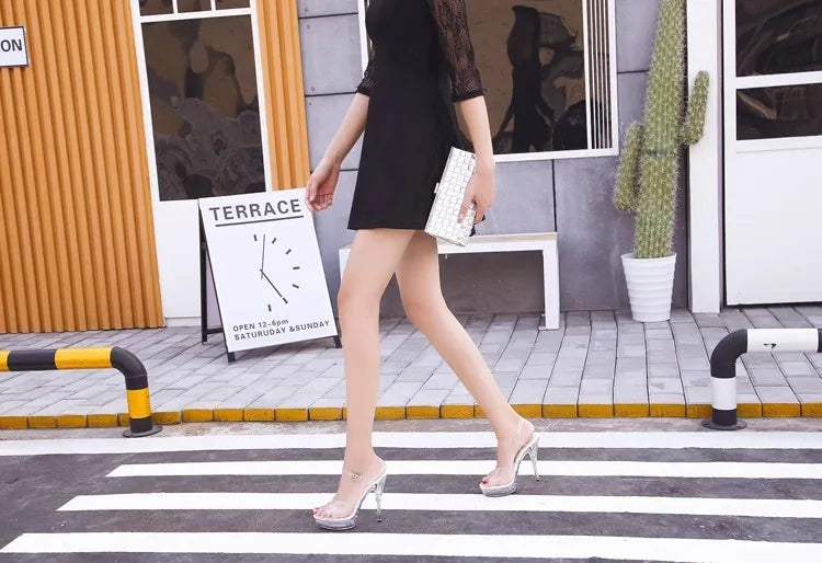 12cm 13cm 15CM Transparent Shoes for Party Club Clear Super High Heels Sandals Stiletto Sexy Pole Dance Strippers Women Shoes