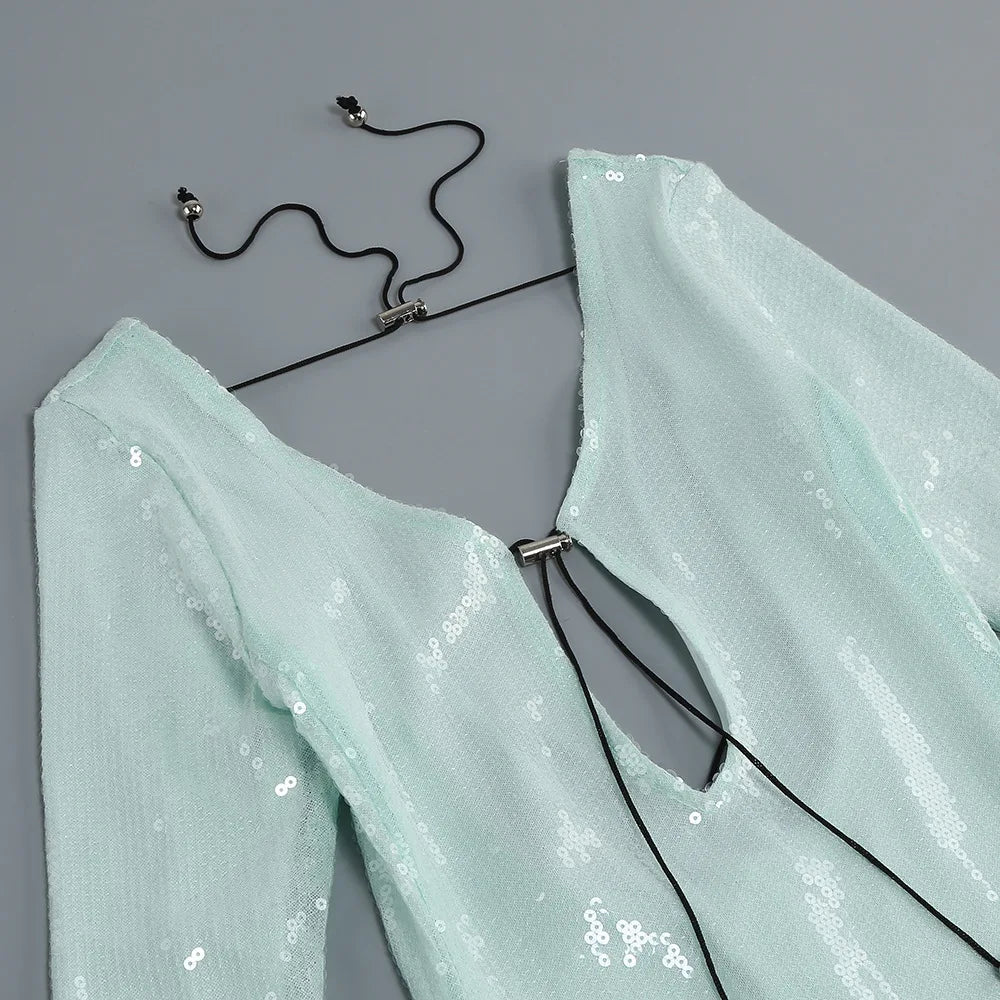 Luxury celebrity vacation photography nightclub evening gown sexy solid color sequin banquet long sleeved dress