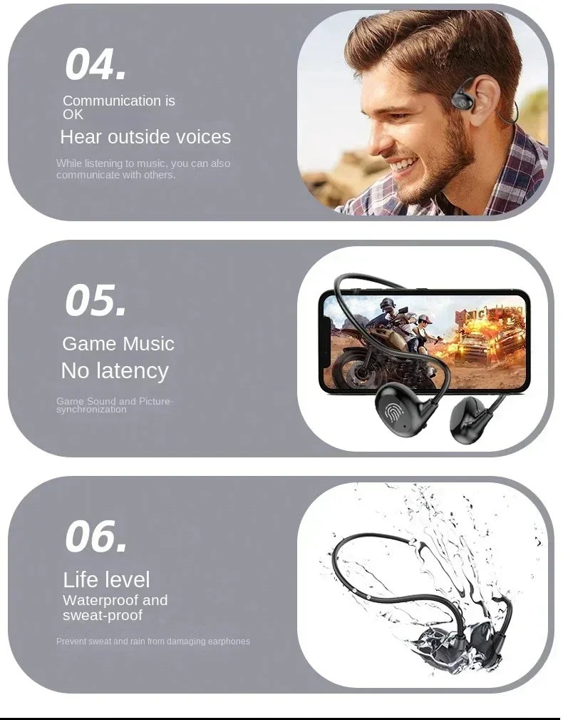 new AIR 1 Bone Conduction Wireless Bluetooth 5.3 Headphones Waterproof Headset Stereo Sports Earphones Earbuds With Mic