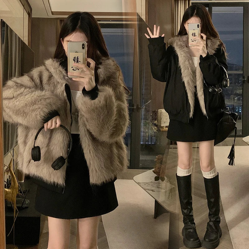 Two-sided Wear Imitation Mink Velvet Fur Hooded Cotton Padded Jacket Fashion New Winter Jackets Women's Short Loose Coats Trend
