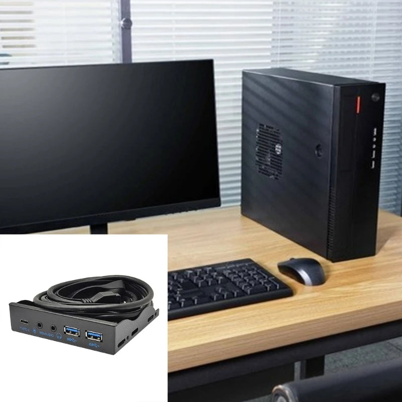 DN59 USB Front Panel for PC USB 3.2 Type C + 2x USB3.0 + 3.5mm Earphone Microphone for 3.5" Bay 10Gbps Front Panel