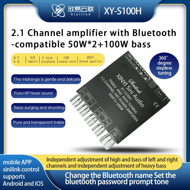 S350H TPA3251D2 Bluetooth 5.0 2.1 Channel Power Audio Stereo Subwoofer Amplifier s Board TREBLE Bass note tuning AMP S220H S100H