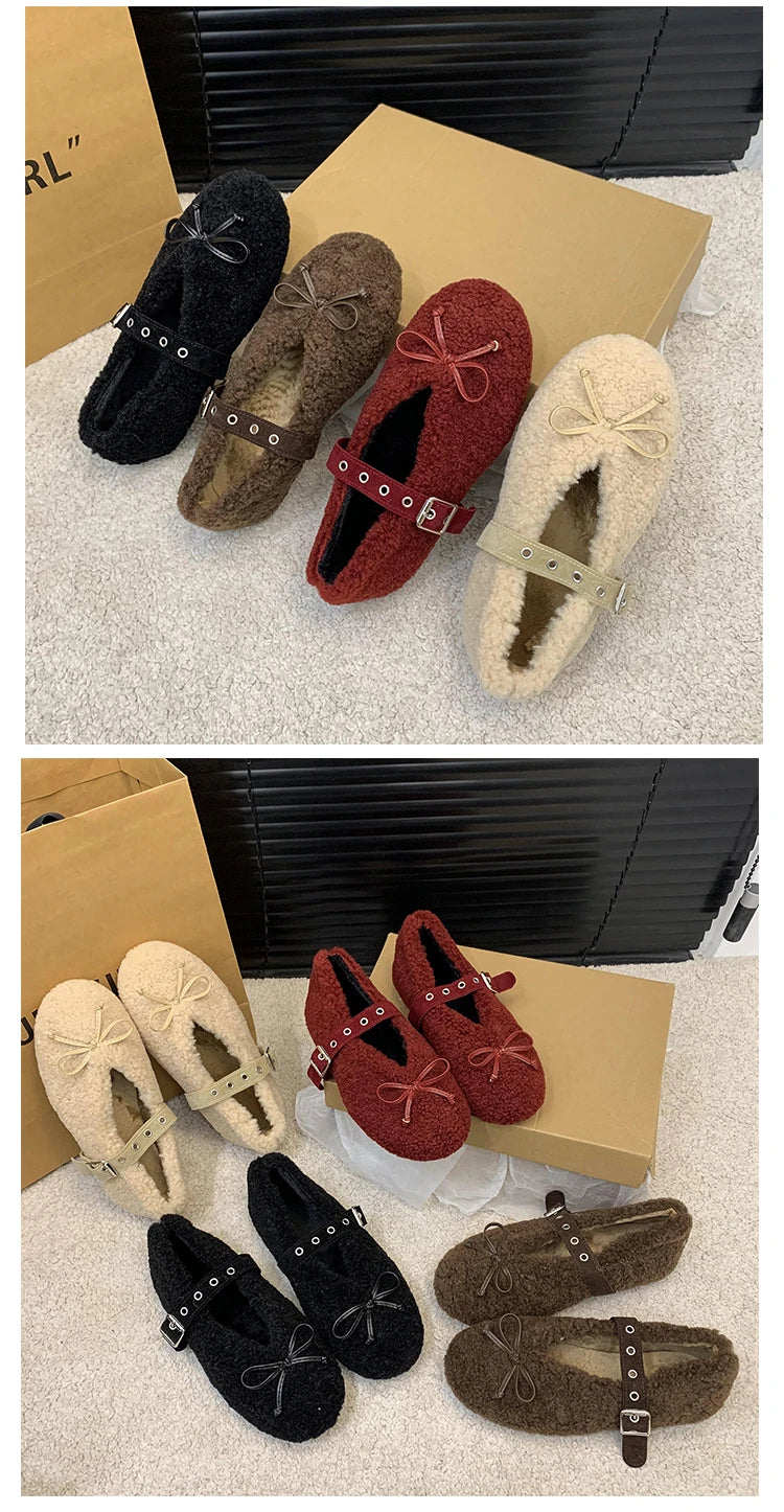 New Women's Shoes Woman Flats Low Heels Casual Female Sneakers Slip-on Loafers Fur Round Toe Shallow Mouth Boat Slip on Winter