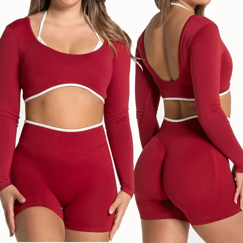 Seamless Fake Two-piece Long Sleeved Yoga Top  Women's Running and Fitness Sports Top Suit Top