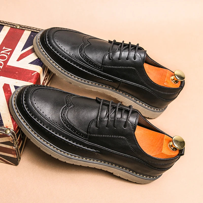 Italian Style Men's Brogue Shoes Anti Slip Wear-resistant Men's Leather Casual Shoes Business Interview Work Shoes Free Delivery
