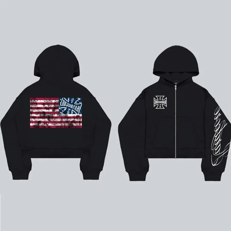 American retro American style new fashionable street style personalized hooded jacket casual suit sweatshirt street wear