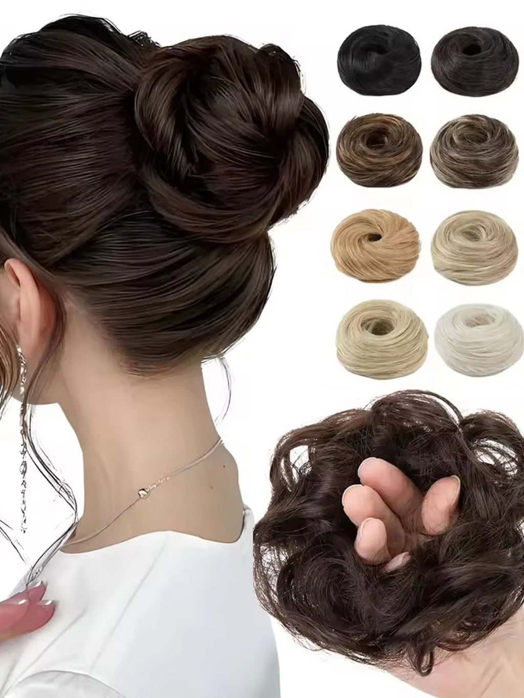 YELOWTIM Synthetic Chignon Elastic Rubber Band Fake Hair Bun Clip in on Hair Tail Extension Updo Hair Piece Ponytail For Women