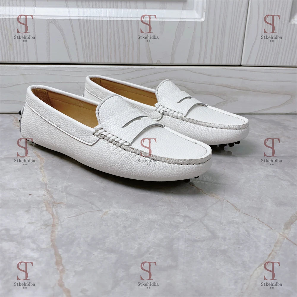 120 Genuine Leather Woman Shoes Square Toes Shallow Slip-on Loafers Shoes For Woman Real Leather Daily Shoes Plus Size 34-42