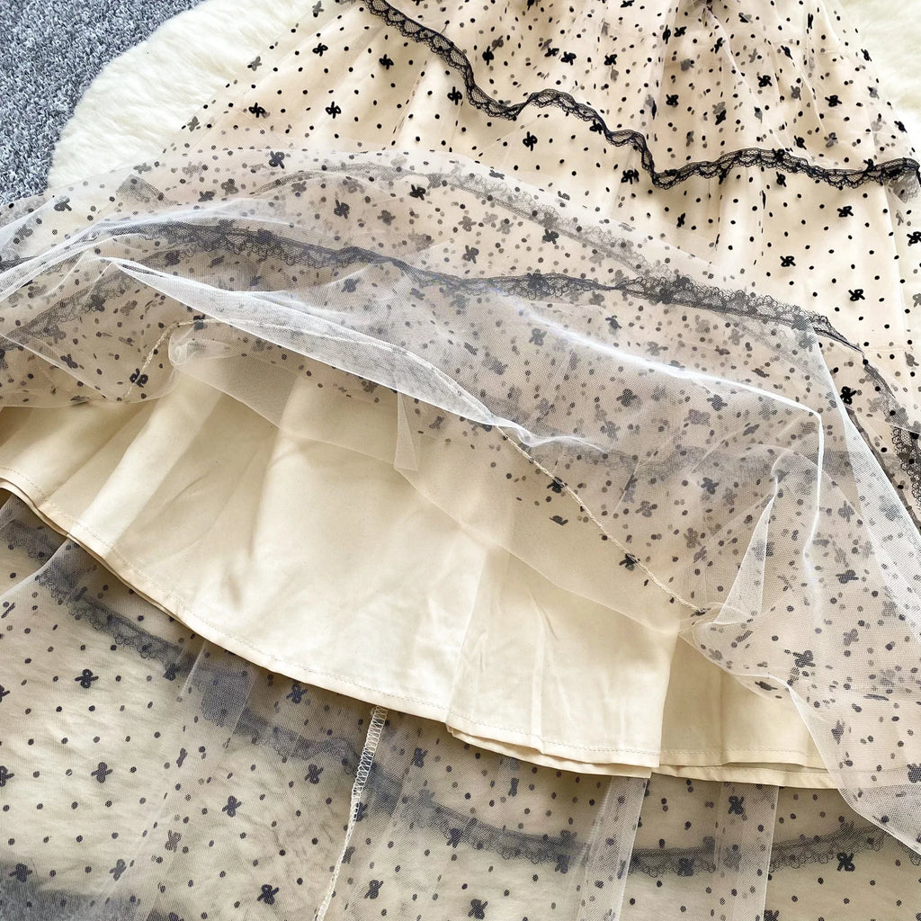 Ele Lace Splice Waist Cinched Me Dr Women's Summer New Sle Celebri Aosphere Super Fairy T Dr Skirt