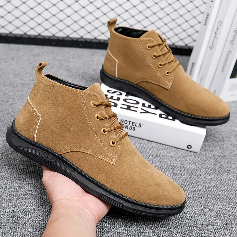 2025 New Men Shoes Luxury Suede Men Chelsea Boots Fashion Comfortable Lace Up Ankle Boots Outdoor Casual High Quality Men Boots