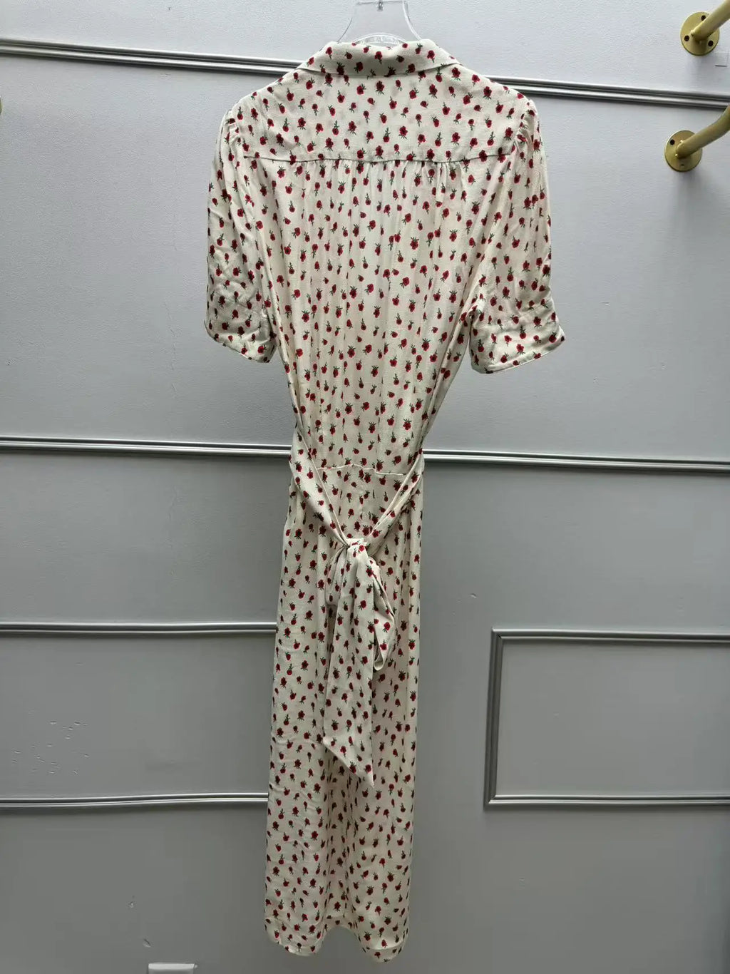 Women's Rose Printed Dress Prairie Chic Spring Summer Lady Short Sleeve Turn-Down Collar Waist Lace-Up Robe