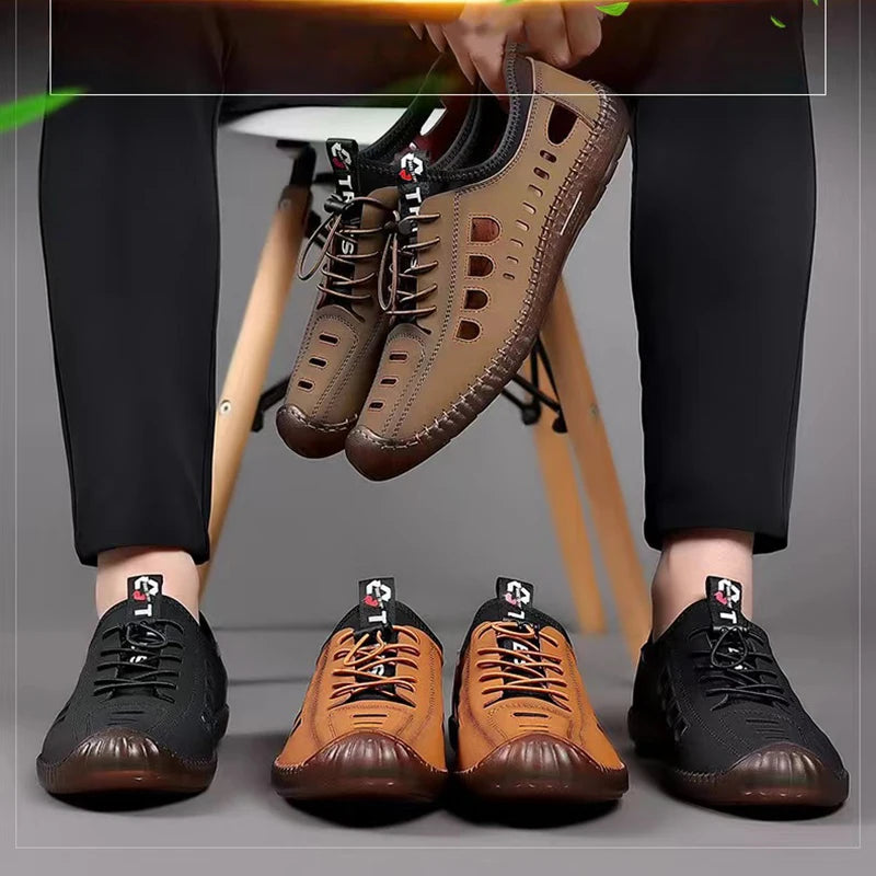 Men's Casual Sandals Fashion Hollow Out Breathable Shoes Summer Flat Business Soft Bottom  Sandalias Outdoor Beach Shoes