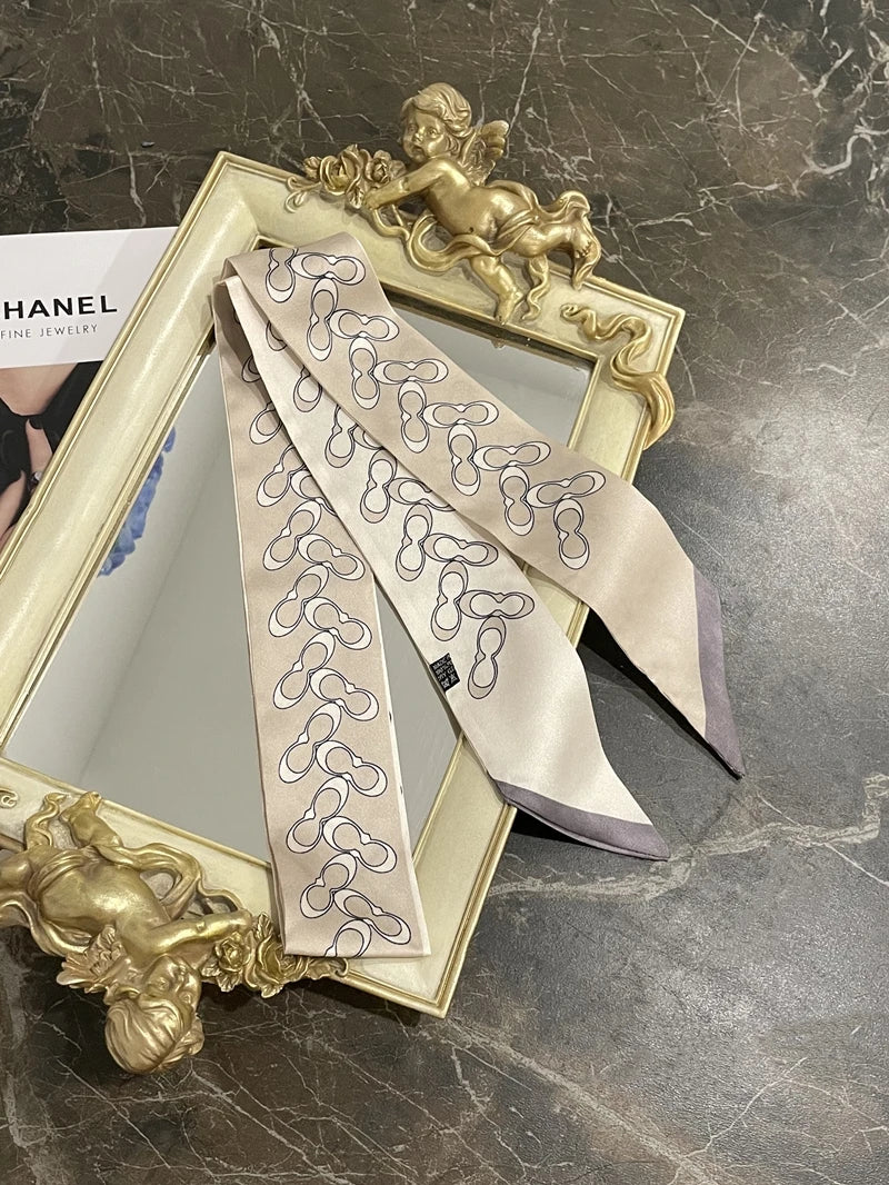 Korean Version of The Autumn Plain Color New Women's Ribbon Hair Ribbon Streamer Tied bag Long belt silk scarf Small Scarf Scarf