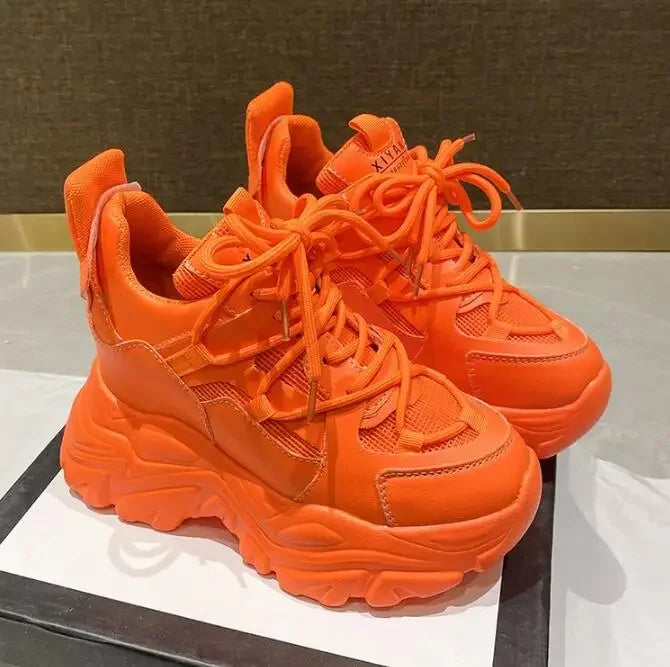 Autumn Orange Platform Sneakers Thick Sole Wedge Heels Women Casual Shoes Lace-up Slip On 2025 Ladies Height Increasing Shoes
