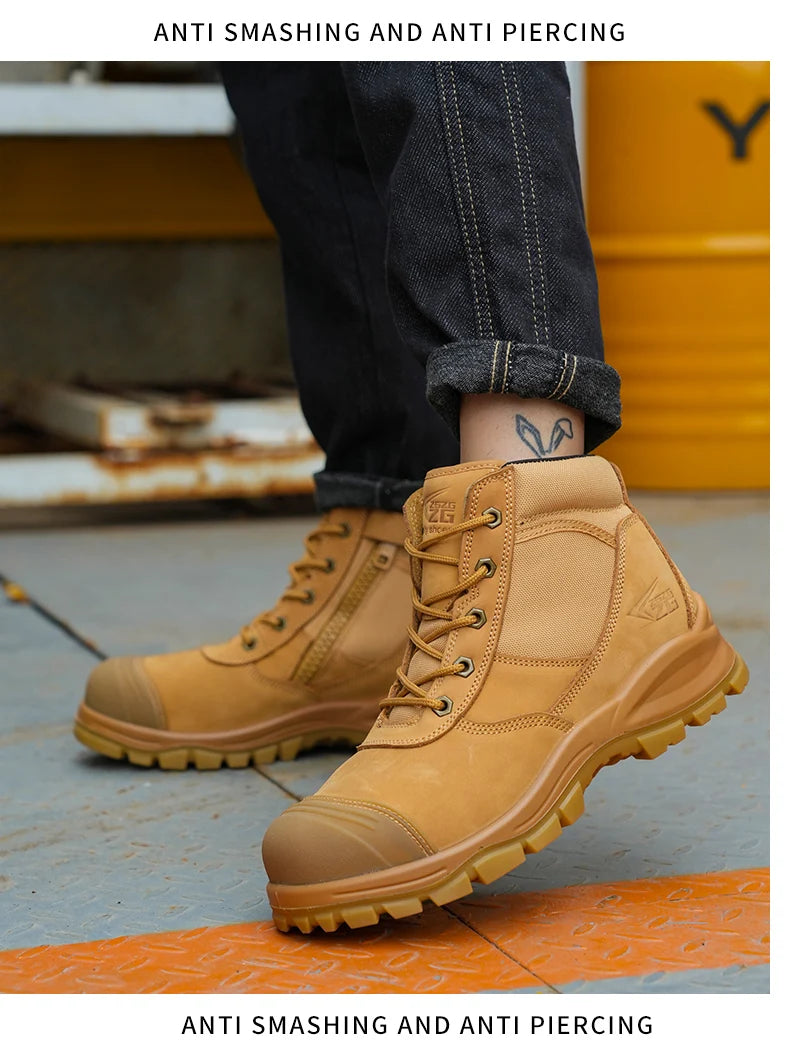 Genuine Leather Men's Boots Safety Shoes Indestructible Work Boots Steel Toe Shoes Puncture-Proof security Protective Shoes Male