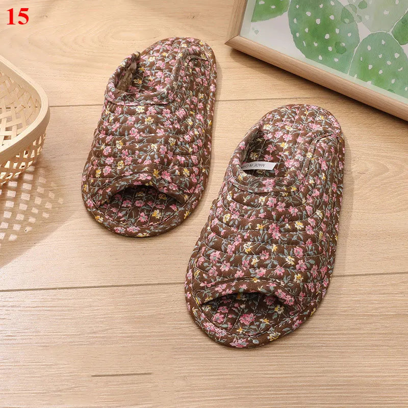 1 Pair Vintage Floral Home Slippers Spring Autumn Soft Cotton Toe Sole Slippers Women Flat Shoes Indoor Bedroom Slippers