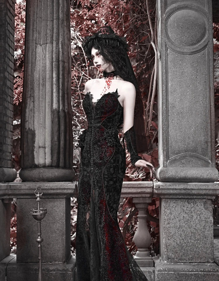 Original Gothic Love Velvet Flash Fishtail Dress 2025 Autumn New Japanese Sexy Girl Slim Elegant Long Halloween Lolita Dresses