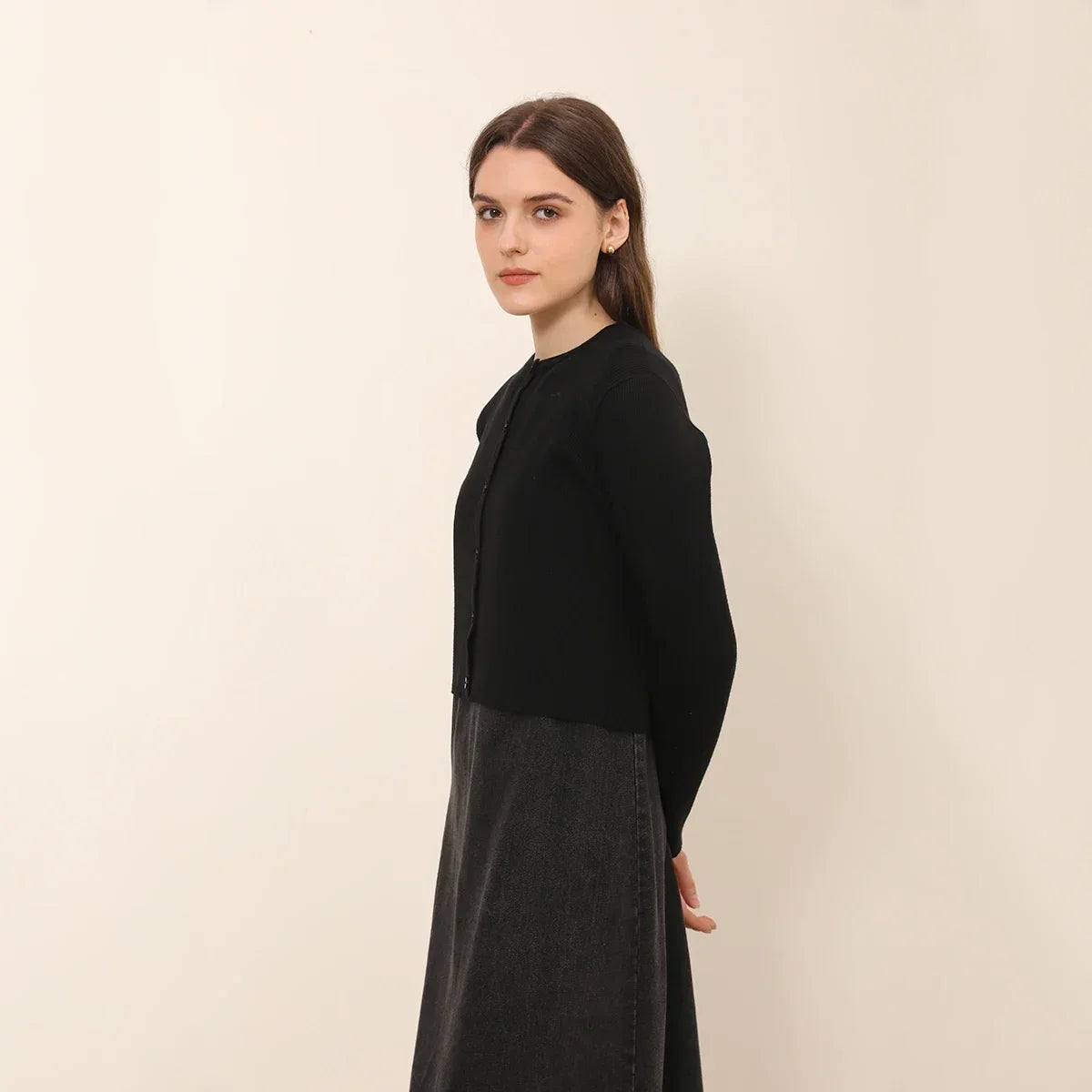 AP New 2025 Autumn Women Denim Sleeveless Dress Black Knitting Cardigan Fashion Style