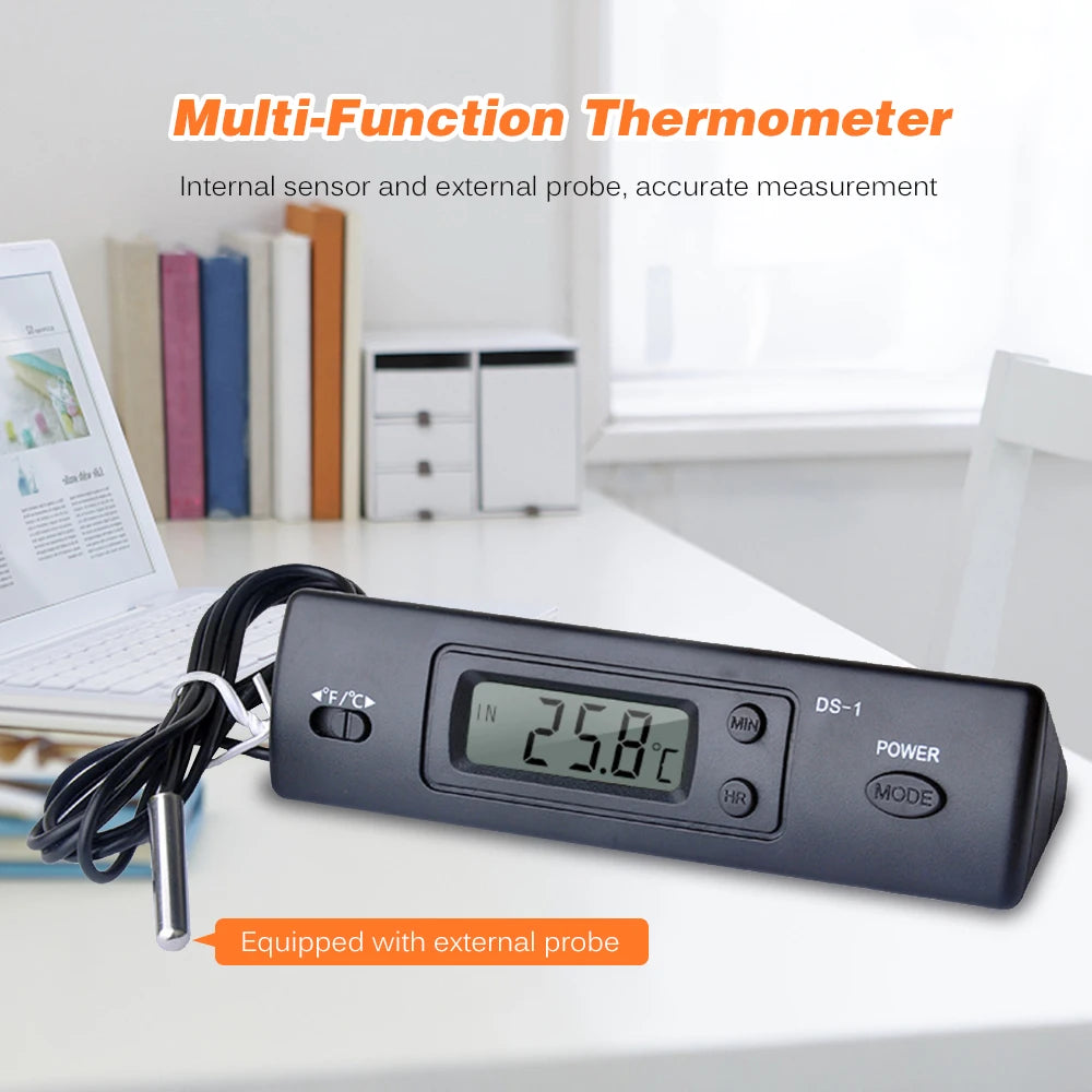 Mini Thermometer Electronic Digital Thermometer Indoor Outdoor Multi-Function Thermometer Time Temperature Display with Probe