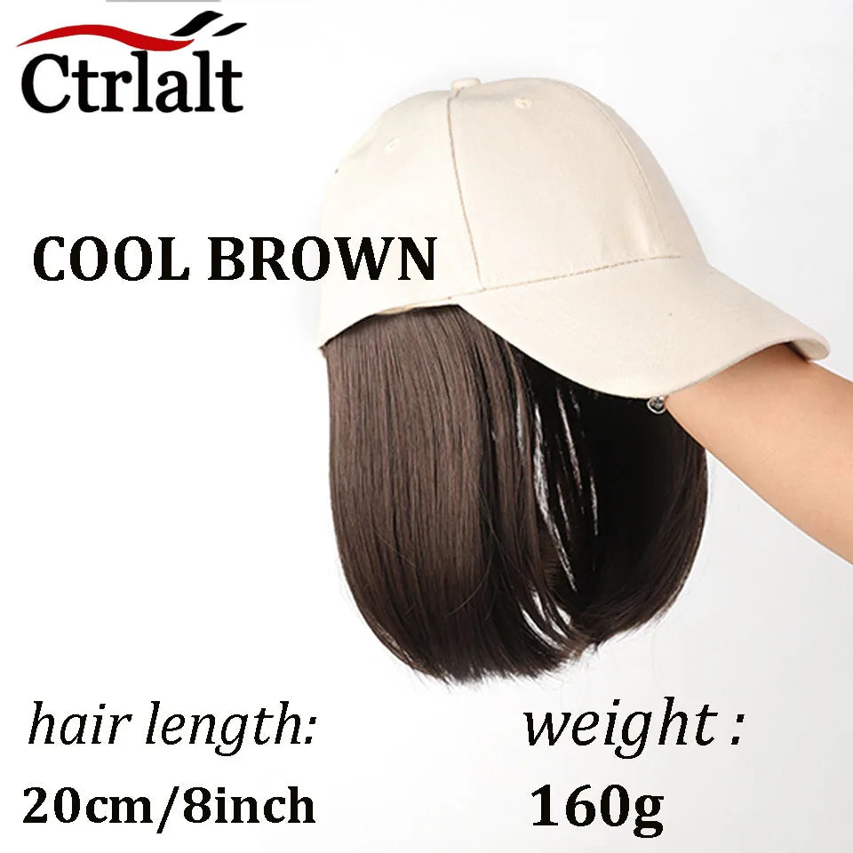 Synthetic Heat-Resisting Fiber Straight Hair Extensions With White Baseball Cap Wig For Girls Casual Daily