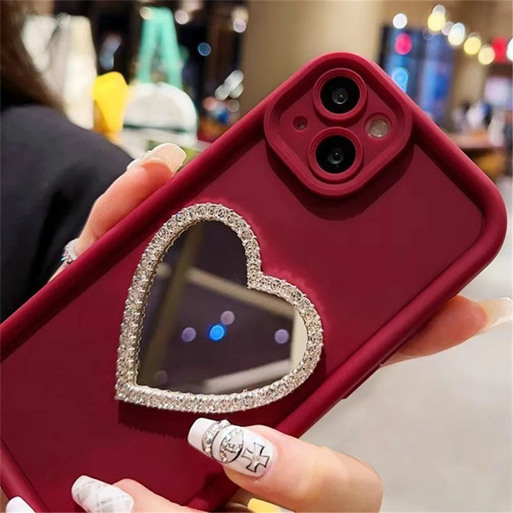 Love Heart Diamond Mirror Phone Case For Xiaomi Mi 14T 13T 12T 11T Pro For Xiaomi 13 12 11 Lite 5G NE Silicone Shockproof Cover