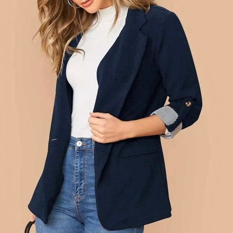Women Autumn Winter Fashion Splicing Lapel Slim Cardigan Blazer Jacket Long Sleeve Casual