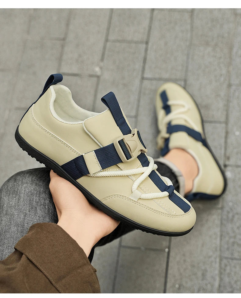 2025 Fashionable Men's Shoes Men Vulcanized Sneakers Leather Casual Shoes Slip-On Walking Travel Shoes Flat Bottomed Work Shoes