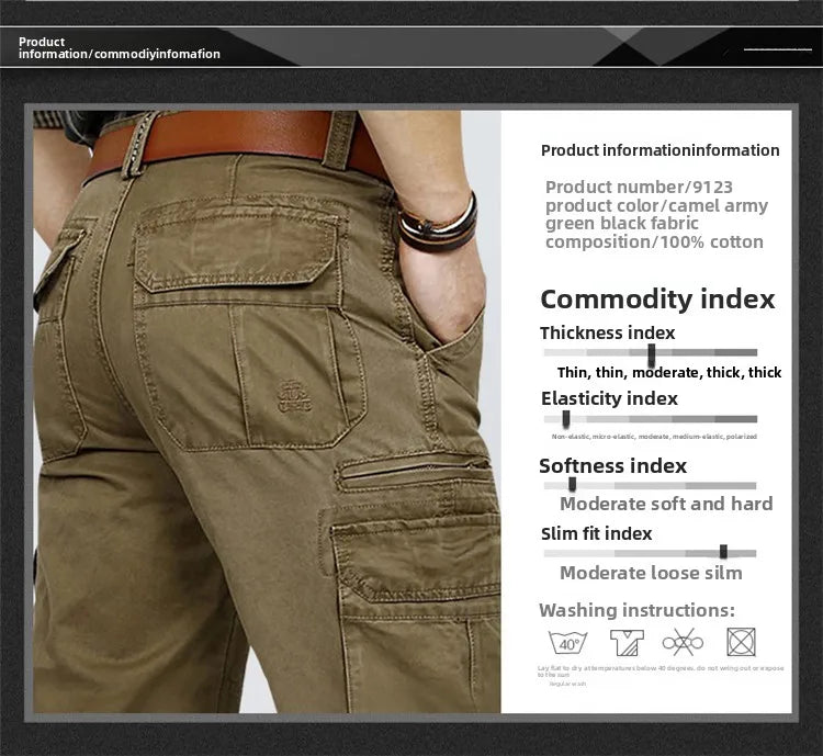 Loose Fit Men's Casual Cotton Work Trousers Outdoor Leisure Pants Multi ket Straight Leg Long Trousers Wear Resistant