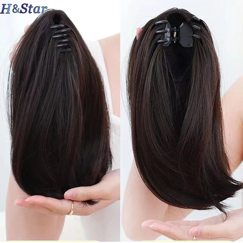 Synthetic 12Inch Short Ponytail Extension Long Ponytail Clip In Claw Hair Extension Natural Looking  Hairpiece For Women