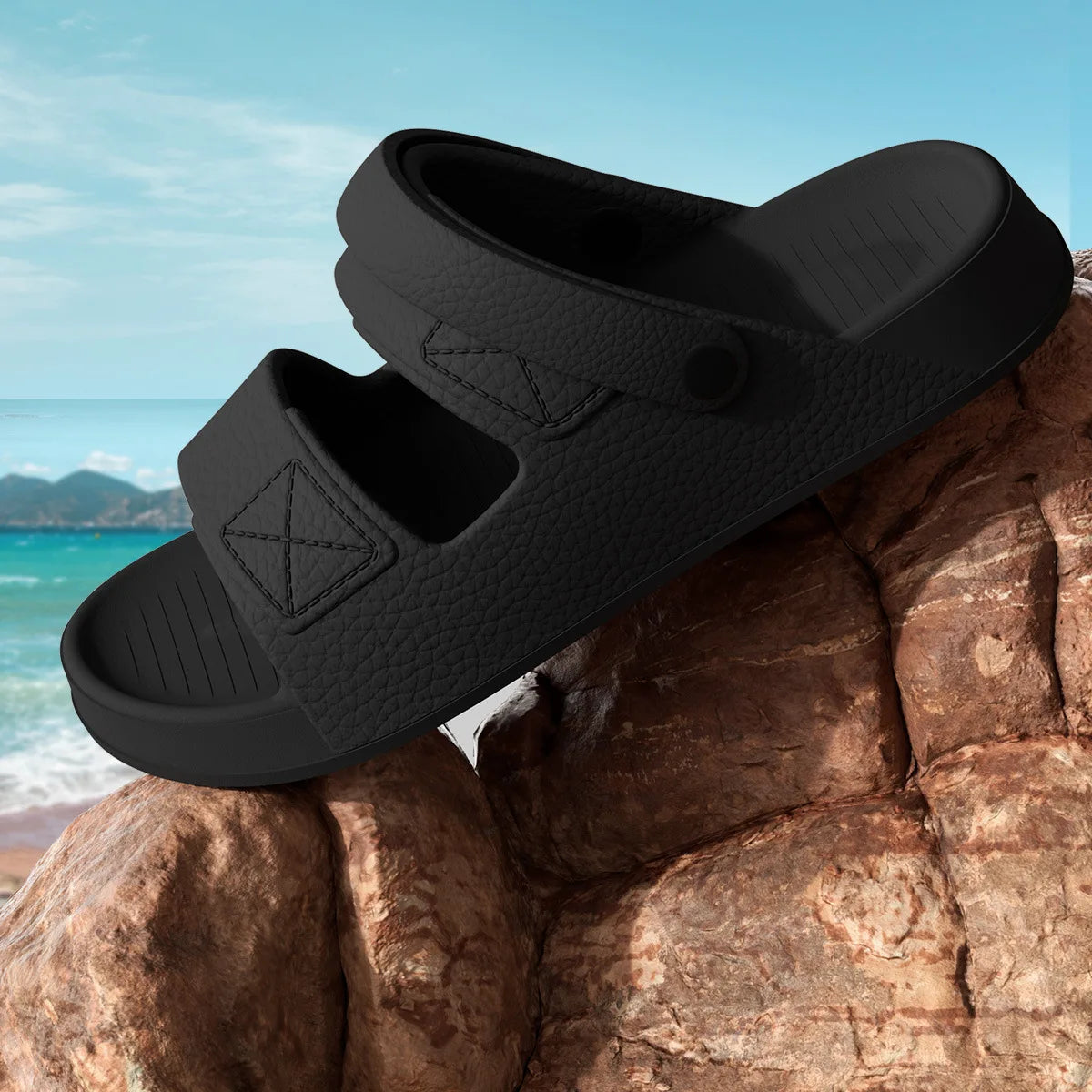 Shevalues New Sandals For Men Non-slip Outdoor Beach Shoes Soft Sole Comfortable Slides EVA Lightweight Men's Bathroom Slippers