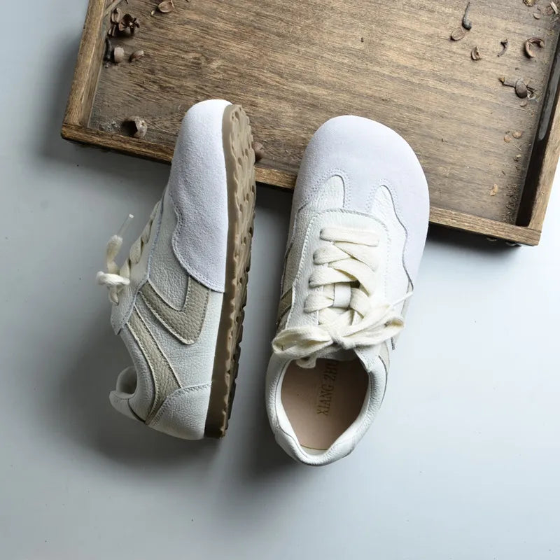 Careaymade-Genuine Leather wider toe women's shoes,soft sole comfortable casual single shoes,lace Barefoot small white shoes