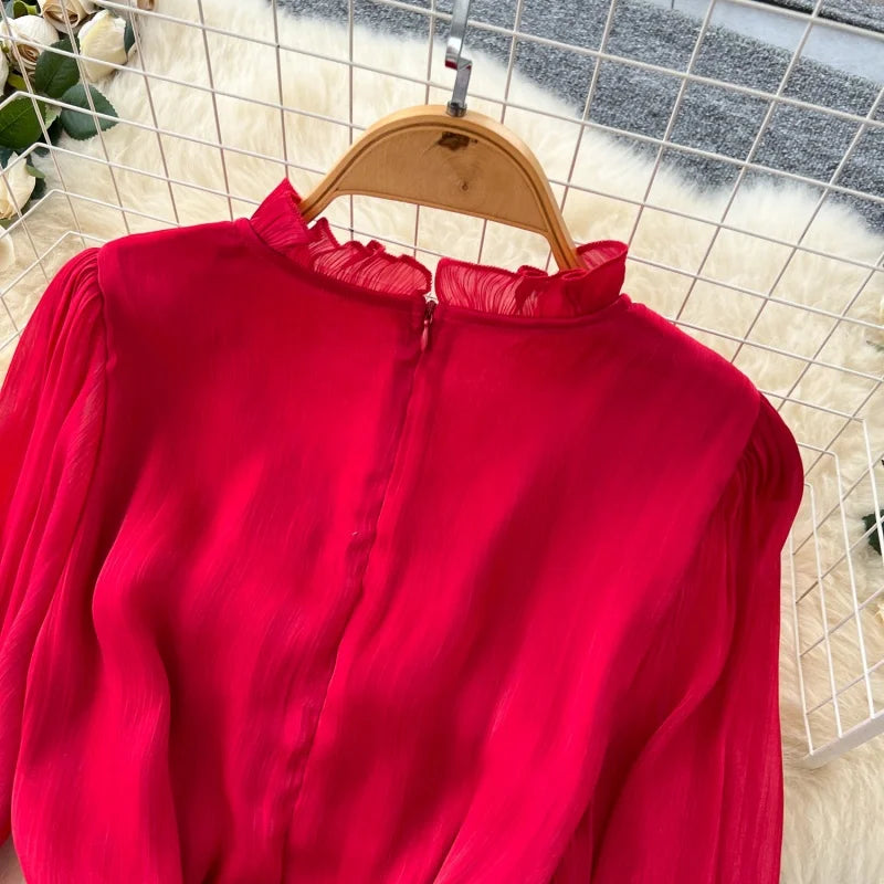 Elegant Lace Splice Mermaid Dress Autumn Clothes Women Lantern Sleeve Bodycon Maxi Long Dresses Evening Party Club Dress Vestido