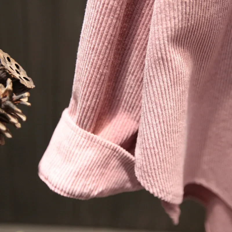 Vintage Artistic Corduroy Shirt Women's Long Sleeve Korean Version Loose Fit Slimming Base Layer Top Spring Autumn New Jacket