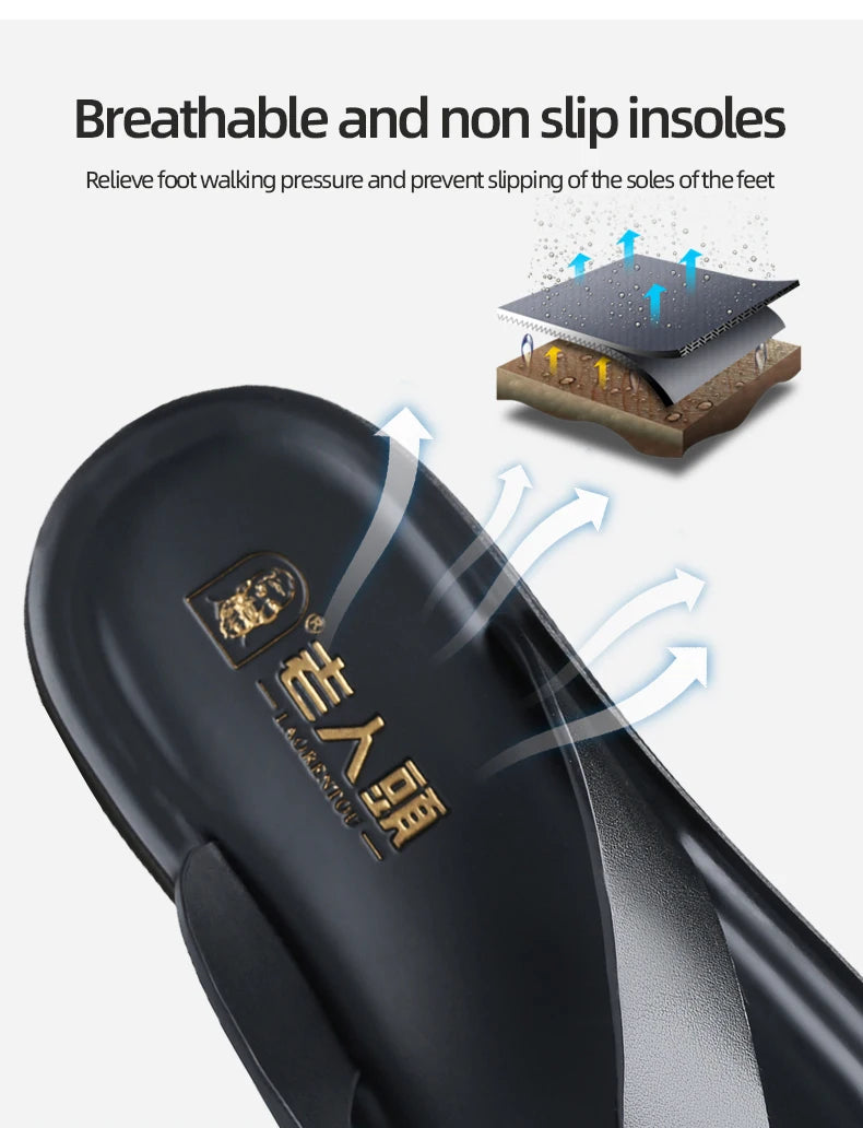 LAORENTOU slippers, men's genuine leather, Korean version, clip on flip flops, men's sandals, cowhide soft sole, anti slip